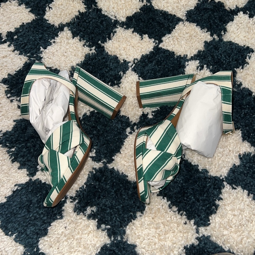 Sezane Editions Green and White Carmela Heels Heeled Sandals - Picture 7 of 10